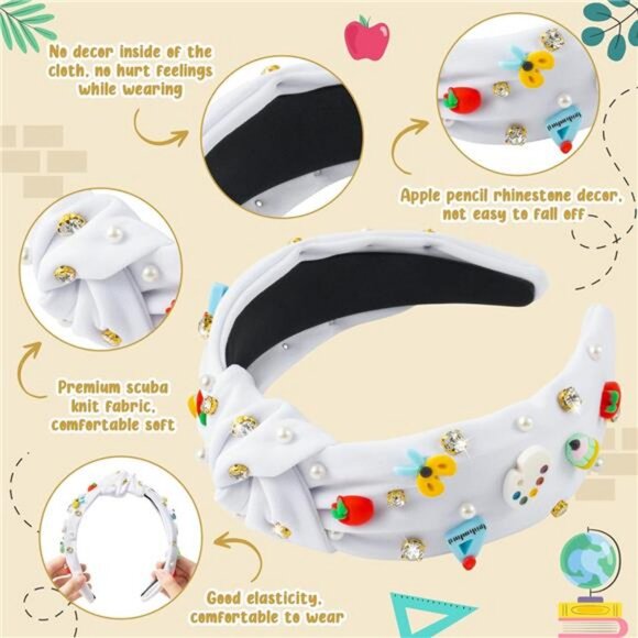 Jeweled Knotted Headband - Rhinestone Pearl Embellished Headband for Women Girls - Picture 3 of 6